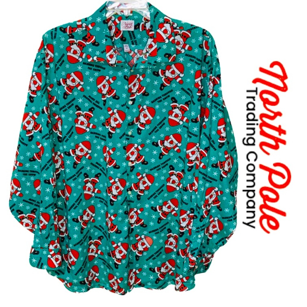 NORTH POLE Santa Claus Dabbing Dab Dance Christmas Casual Shirt Men’s Sz 2XL